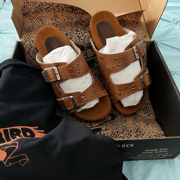 Freebird Brown Studded Sandals - Picture 1 of 5